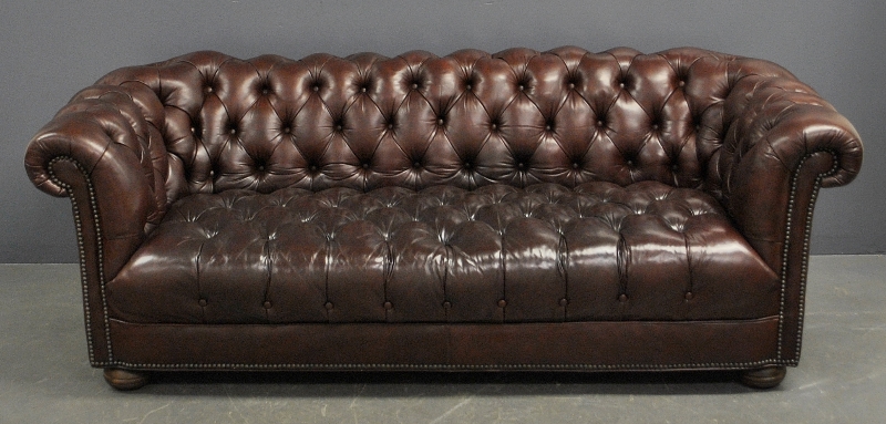 Appraisal: - Hancock Moore red leather Chesterfield sofa h x w