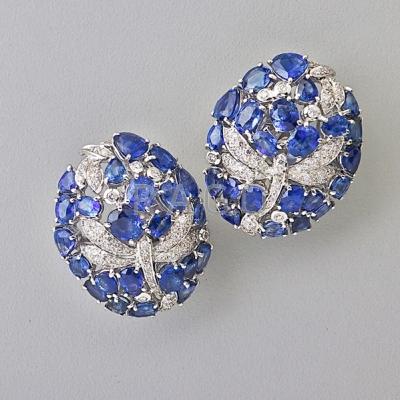 Appraisal: LARGE SAPPHIRE AND DIAMOND DRAGONFLY EARRINGS k wg oval bombe