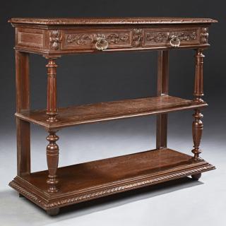 Appraisal: French Henri II Style Carved Oak Serving Trolley c the