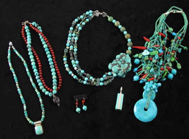 Appraisal: Grouping of Turquoise Jewelryto include a multi-strand turquoise necklace with