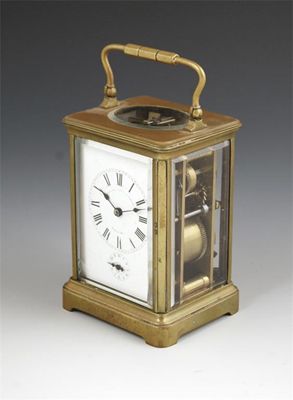 Appraisal: A French gilt brass corniche case carriage clock with alarm