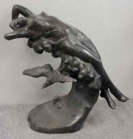 Appraisal: Bronze Group of a Nude on Wave with Seagull After