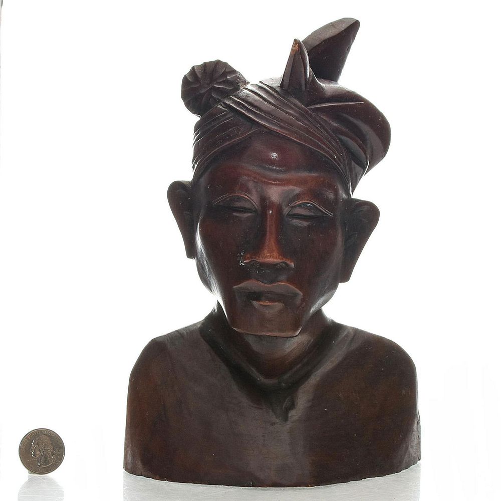 Appraisal: VINTAGE BALINESE HANDCRAFTED WOODEN BUST Hand carved Indonesian figural bust