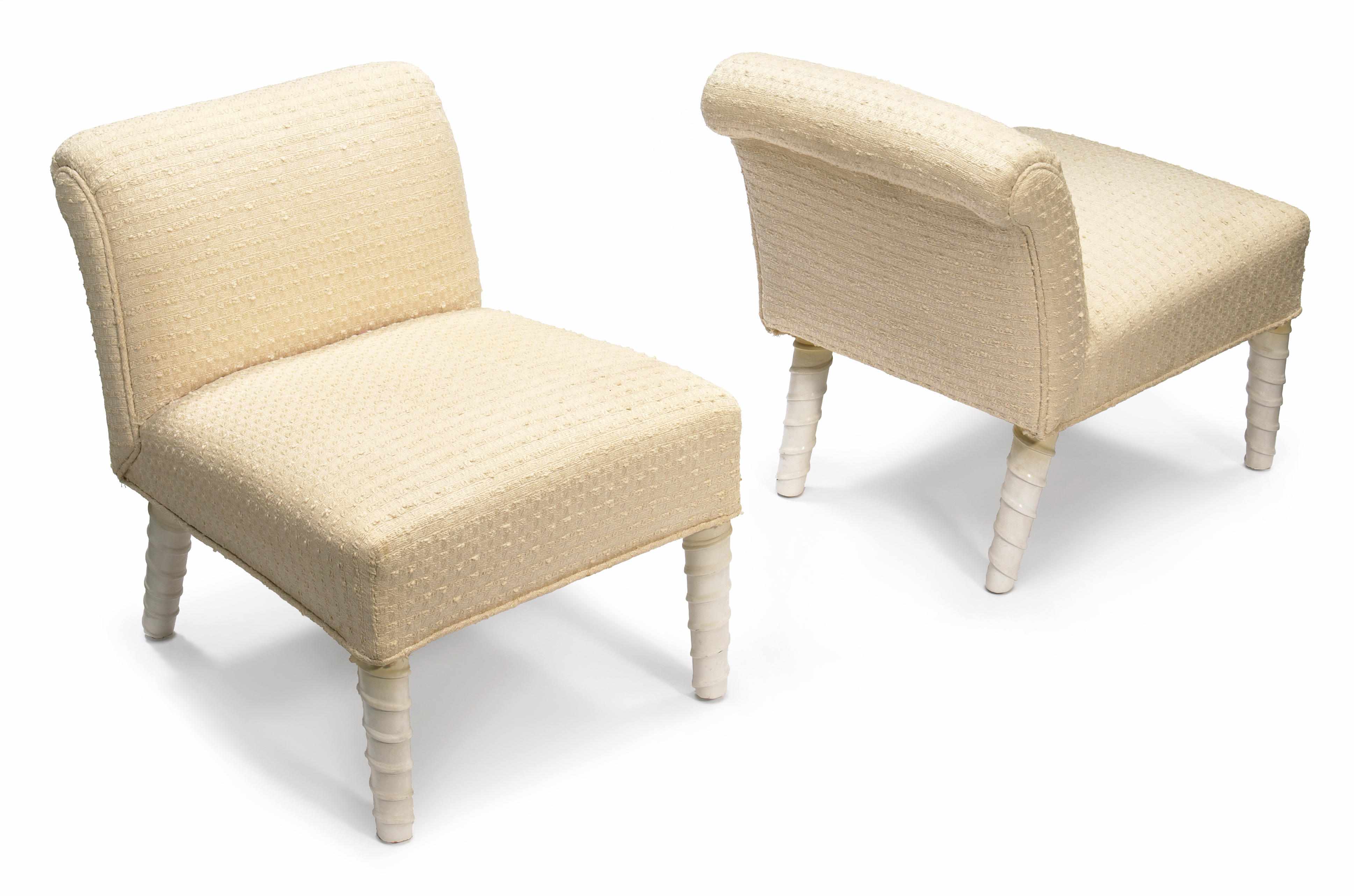 Appraisal: A pair of William Haines upholstered and leather-clad elbow chairs