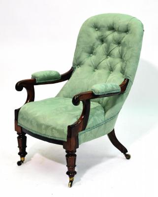 Appraisal: A WILLIAM IV ROSEWOOD ARM CHAIR button upholstered in pale