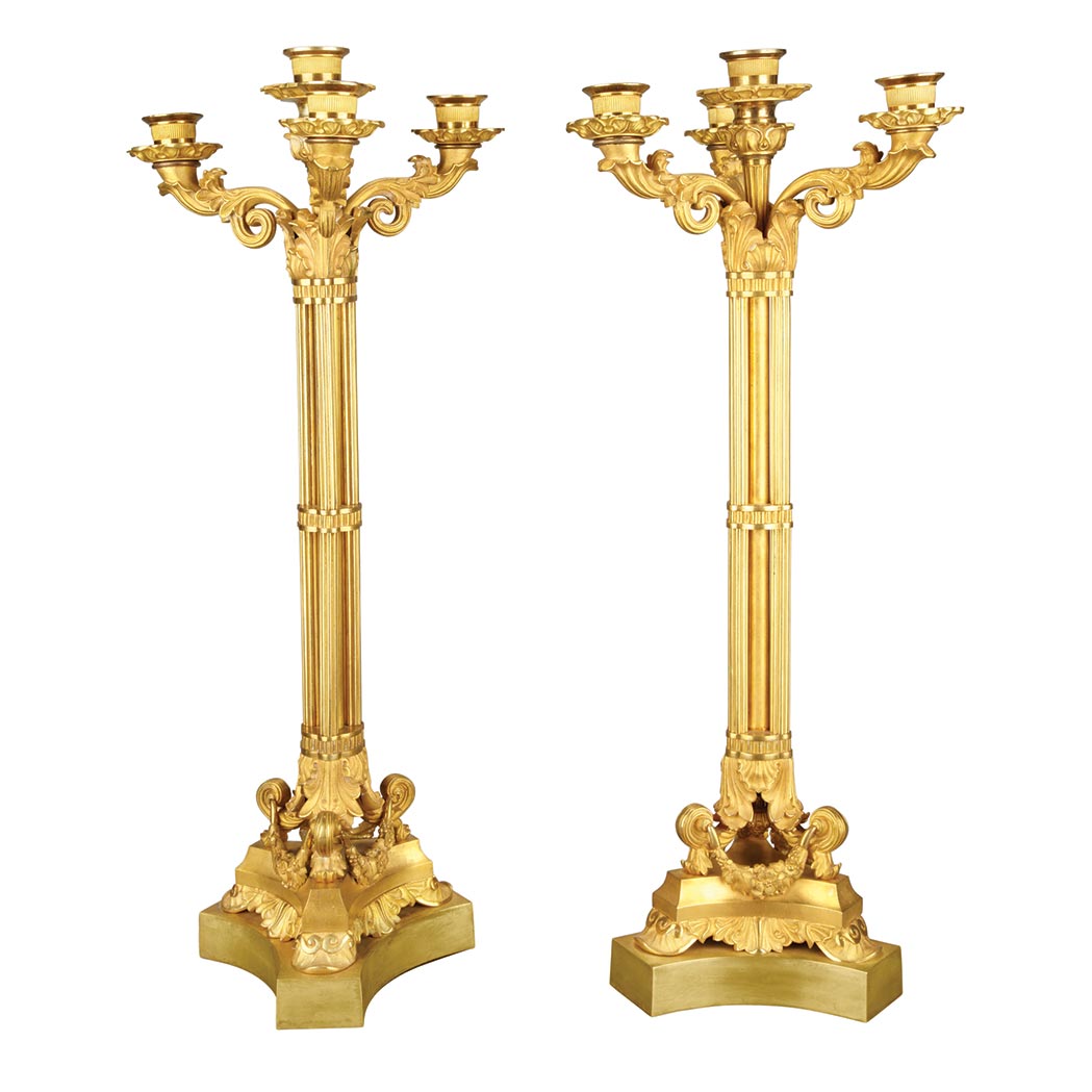 Appraisal: Pair of Louis Philippe Gilt-Bronze Four-Light Candelabra Mid th century