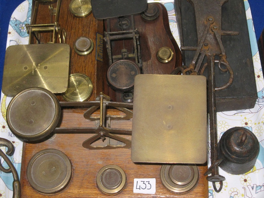 Appraisal: Lot comprising three sets of postal scales etc