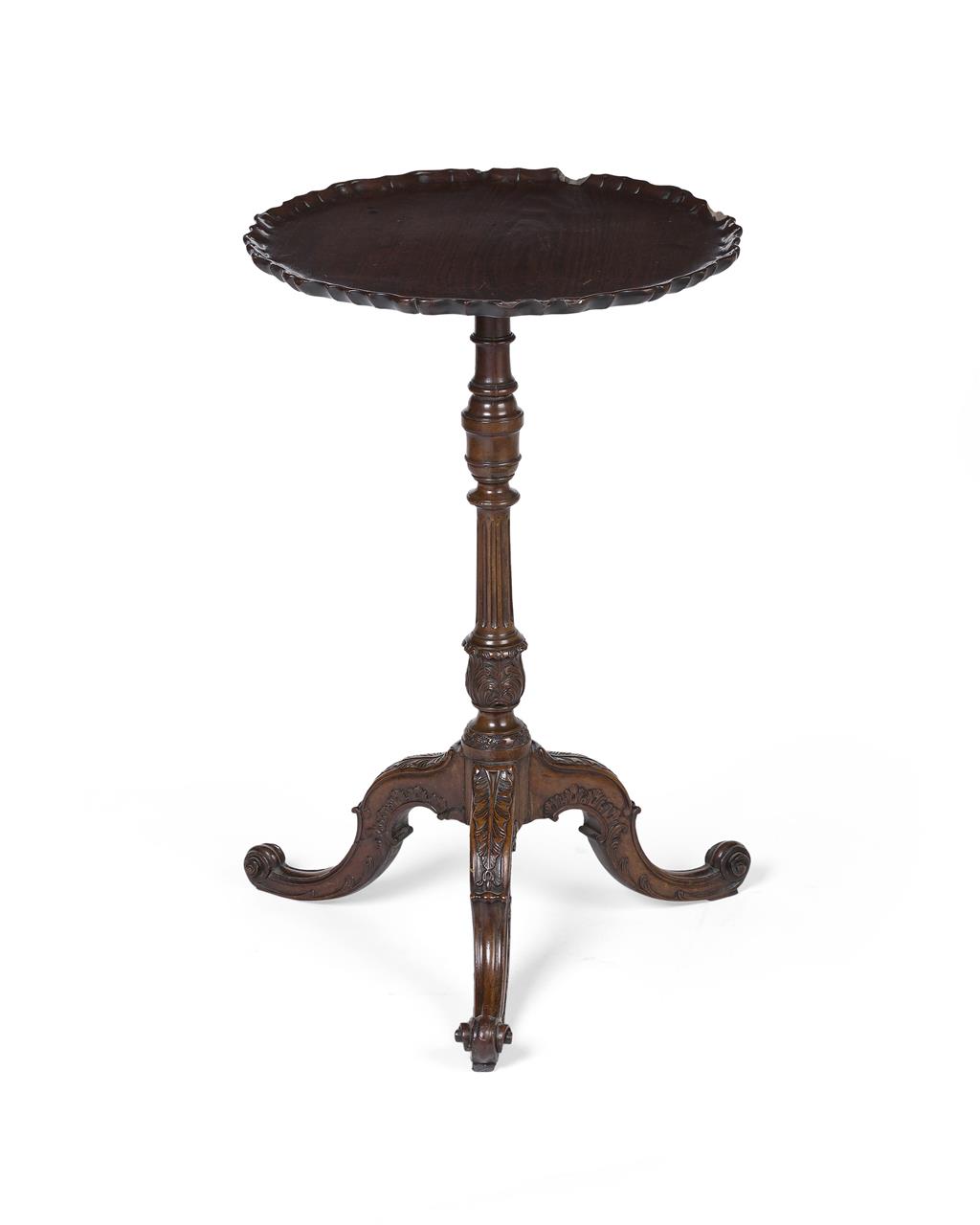 Appraisal: GEORGE III MAHOGANY PIECRUST KETTLE STAND CIRCA the circular dished