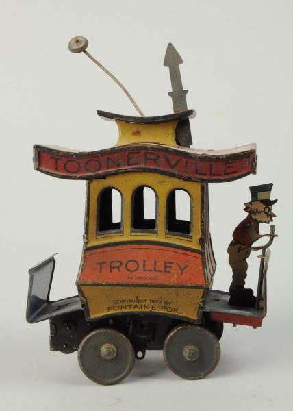 Appraisal: German Tin Litho Nifty Toonerville Trolley Toy Marked Copyright Fontaine