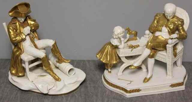 Appraisal: Napoleonic Gilded Porcelain Figures Include a seated Napoleon titled ''Chut