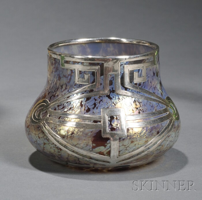 Appraisal: Loetz Silver Overlay Vase Silver iridescent glass Austria early th