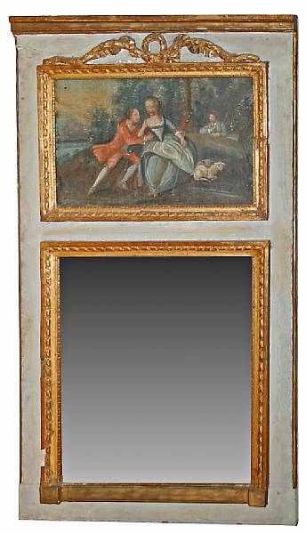 Appraisal: A Louis XVI painted and parcel gilttrumeau mirror last quarter