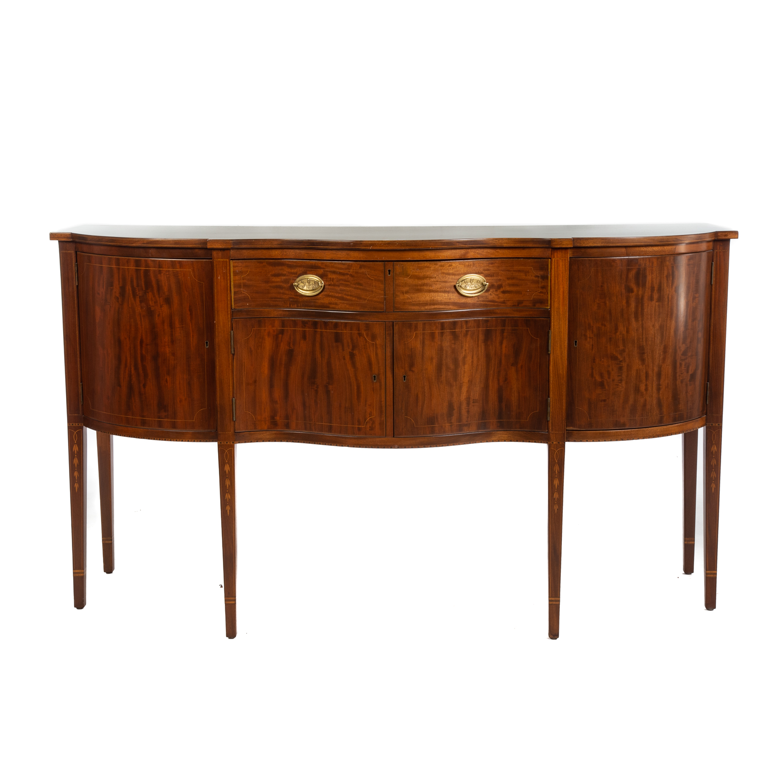 Appraisal: POTTHAST FEDERAL STYLE INLAID MAHOGANY SIDEBOARD th century serpentine front