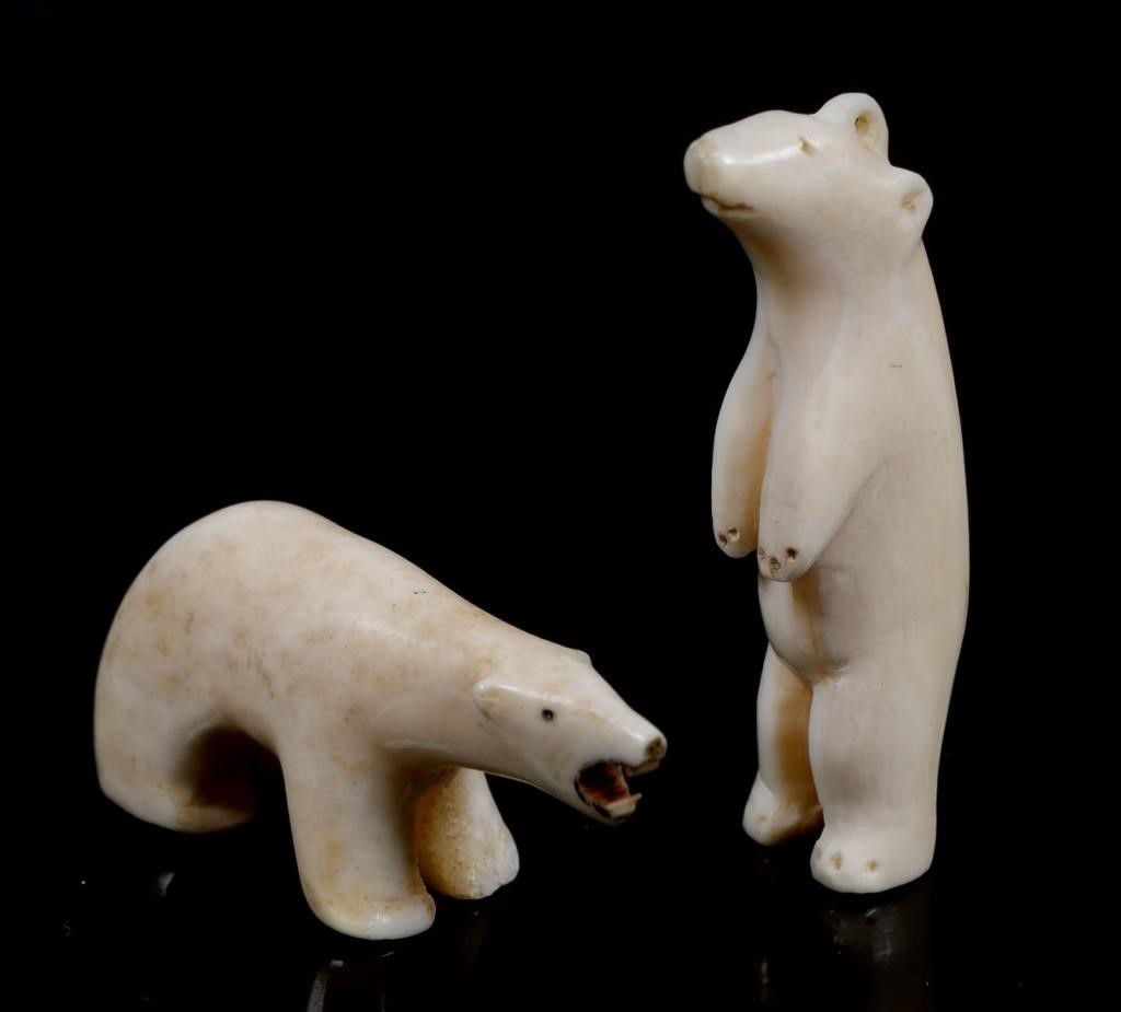 Appraisal: Two Eskimo carved bears measuring - and From a collection