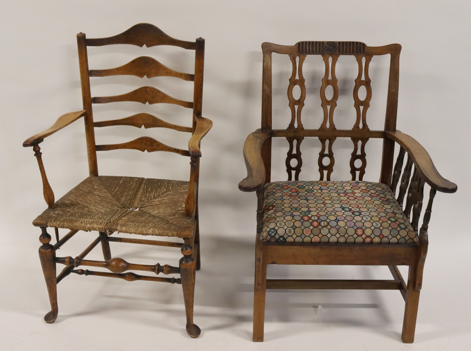 Appraisal: ANTIQUE ARM CHAIRS From a Greenwich CT estate Dimensions h