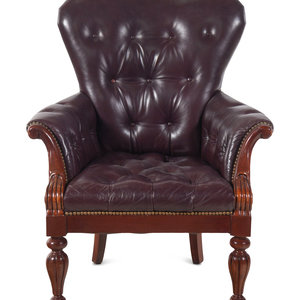 Appraisal: A William IV Style Leather Upholstered Mahogany Library Chair First