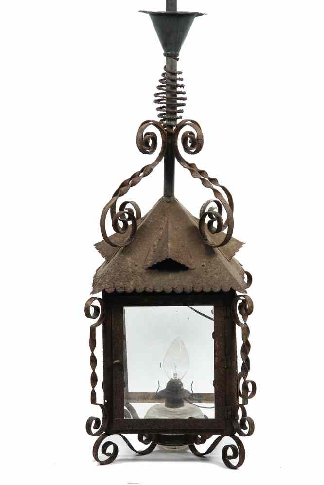 Appraisal: LAMP FIXTURE - th c ceiling mounted wrought iron lamp