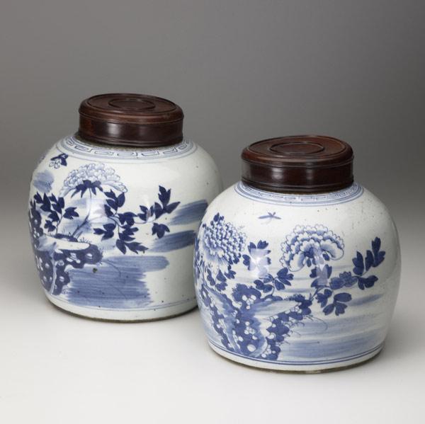 Appraisal: CHINESE EXPORT Pair of blue and white ginger jars decorated