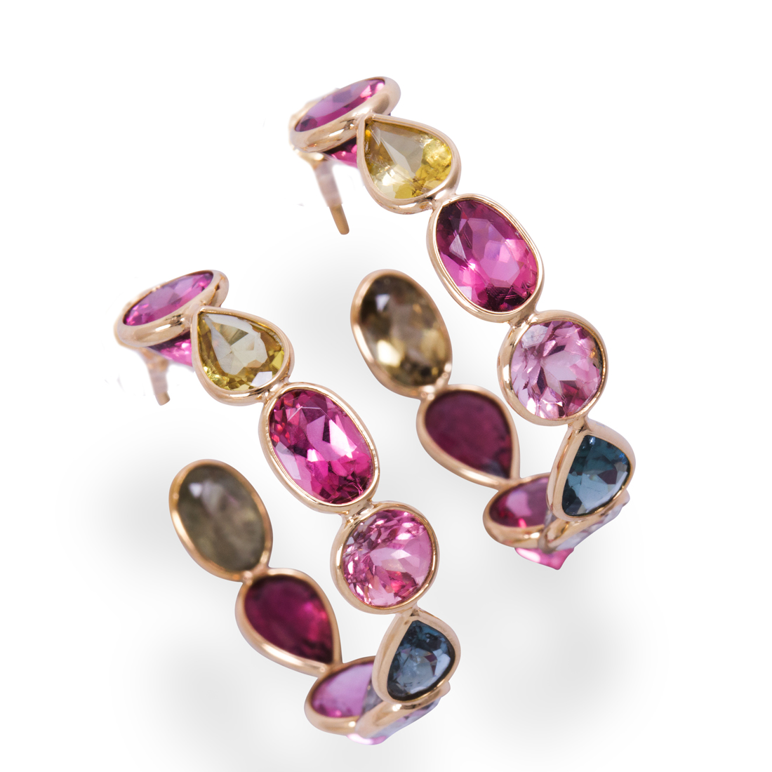 Appraisal: A PAIR OF MULTI-COLORED TOURMALINE AND EIGHTEEN KARAT GOLD EARRINGS