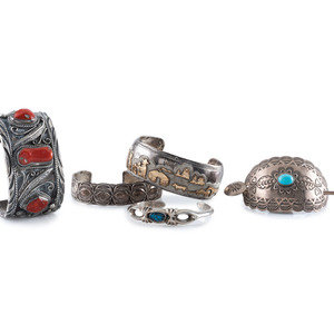 Appraisal: Navajo Cuff Bracelets AND Barrette third quarter th century lot