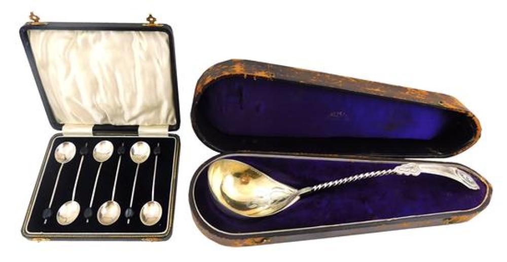 Appraisal: SILVER Ornate coin silver ladle and set of six coffee