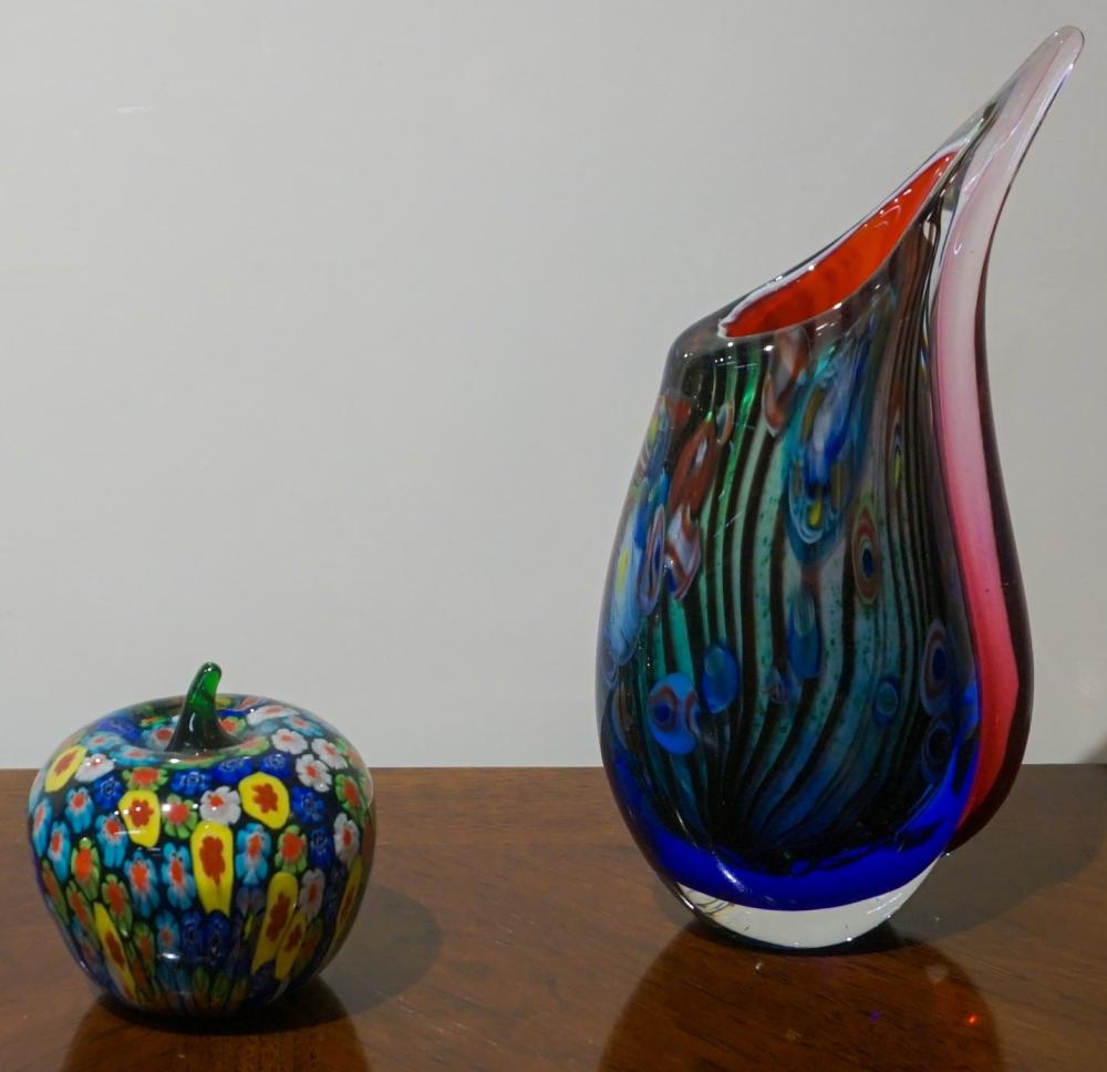 Appraisal: ART GLASS VASE AND APPLE H OF TALLER IN CM