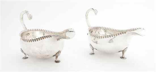 Appraisal: A Pair of Silverplate Sauce Boats each of helmet form