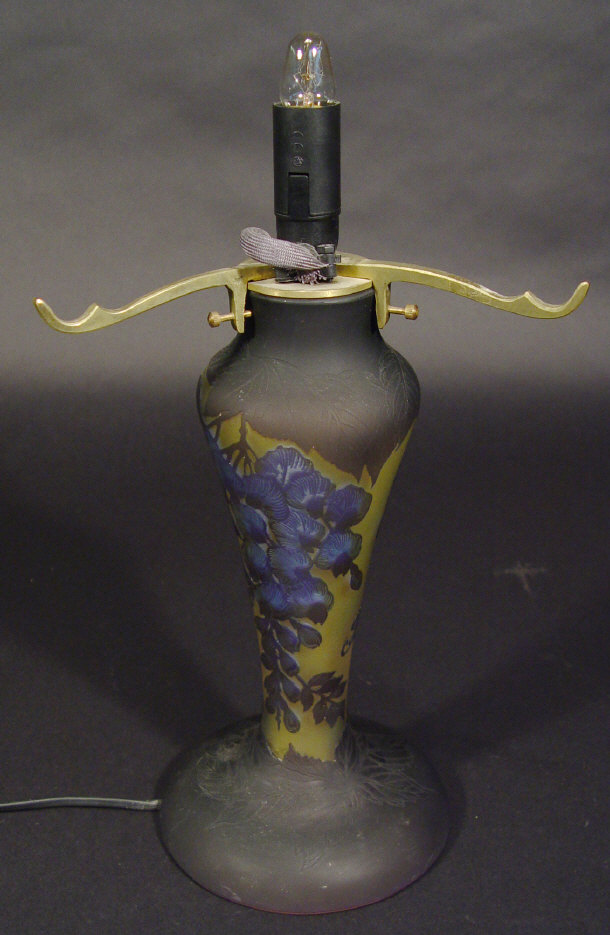 Appraisal: Galle style cameo glass lamp base decorated with purple opalescent