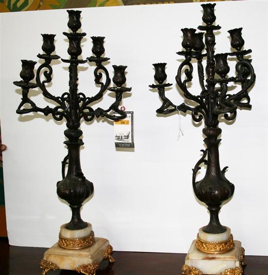 Appraisal: Pair French cast parcel-gilt metal and onyx candelabra