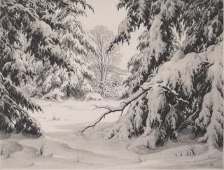 Appraisal: Ronau Woiceske aquatint Ronau Woiceske American - - Winter Interlude-