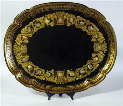 Appraisal: Victorian papier mache and mother-of-pearl inlaid traycirca