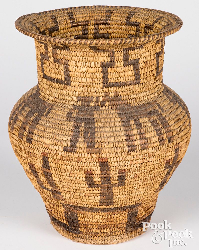 Appraisal: Papago Indian olla-form coiled basket Papago Indian olla-form coiled basket