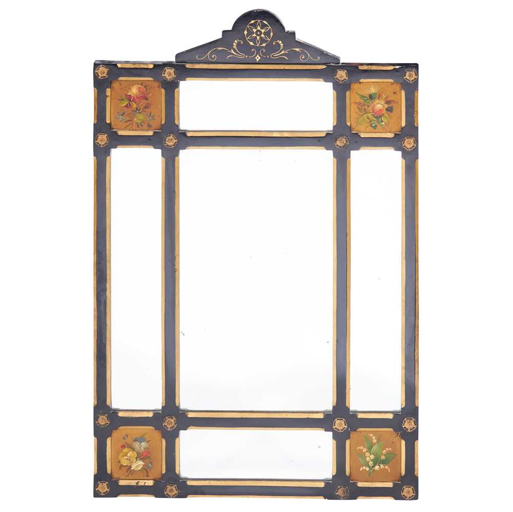 Appraisal: AESTHETIC MOVEMENT WALL MIRROR CIRCA ebonised and gilt wood painted