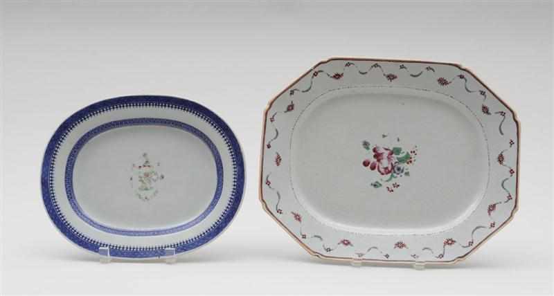 Appraisal: TWO CHINESE EXPORT PORCELAIN PLATTERS Comprising one chamfered rectangular famille