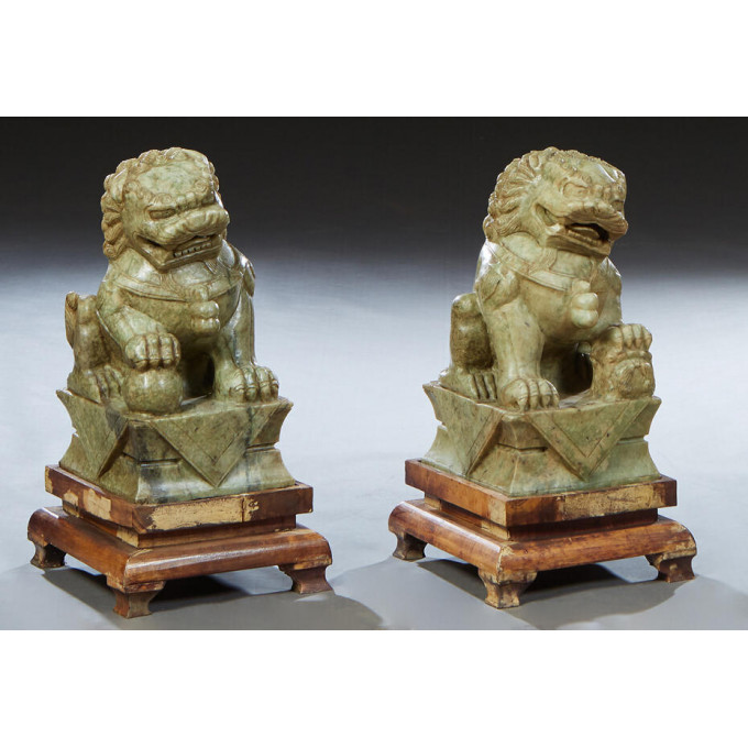 Appraisal: Pair of Large Chinese Carved Soapstone Foo Lions th c