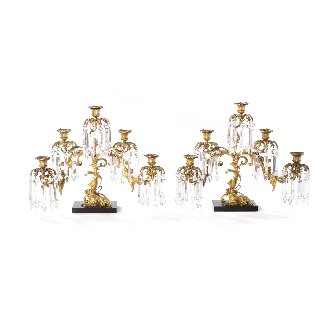 Appraisal: Pair American gilt-metal five-light girandoles circa modeled as tree with