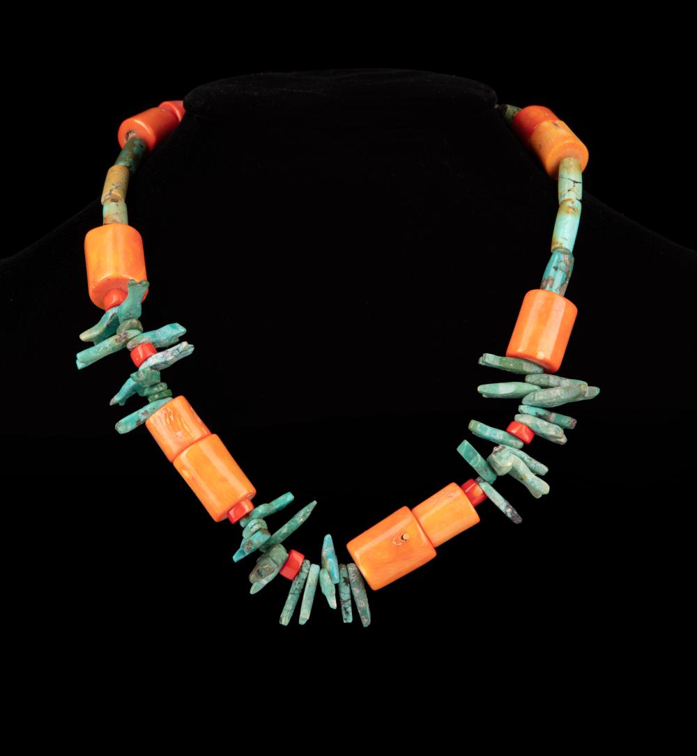 Appraisal: Mario Villa Nicaraguan New Orleans - Turquoise and Coral Beaded