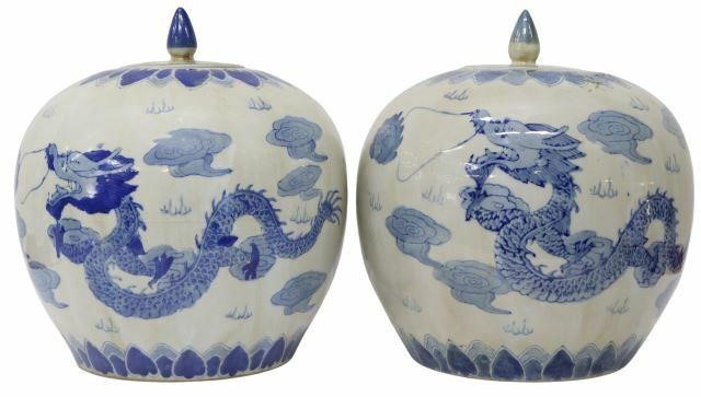 Appraisal: pair Chinese blue and white porcelain melon jars each with