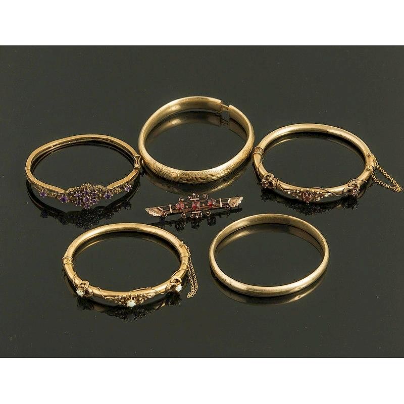 Appraisal: Five k Gold Bracelets Pin Lot comprising two k gold