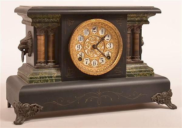 Appraisal: Sessions Faux Slate and Marble Mantel Clock Sessions Faux Slate