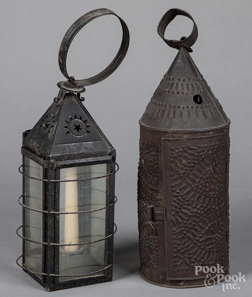 Appraisal: Two tin lanterns th c Two tin lanterns th c