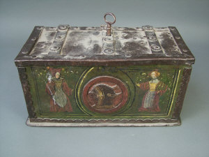 Appraisal: A th century style Nuremberg steel chest with ring side