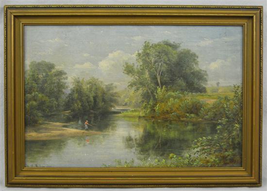 Appraisal: WILLIAM R MILLER American - FISHING THE RIVER oil on