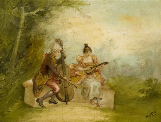 Appraisal: Oil on canvas of a classical scene with two courtly