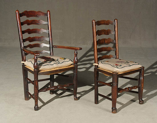 Appraisal: Set of Ten George III Style Oak and Elmwood Ladder-Back