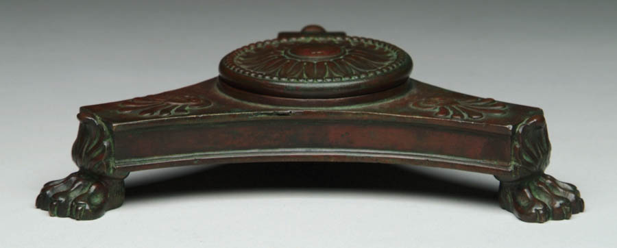 Appraisal: TIFFANY BRONZE INKWELL Highly unusual inkwell features three paw-feet supporting