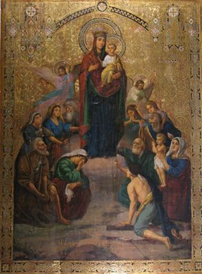 Appraisal: Russian School th Century Virgin and child surrounded by saints