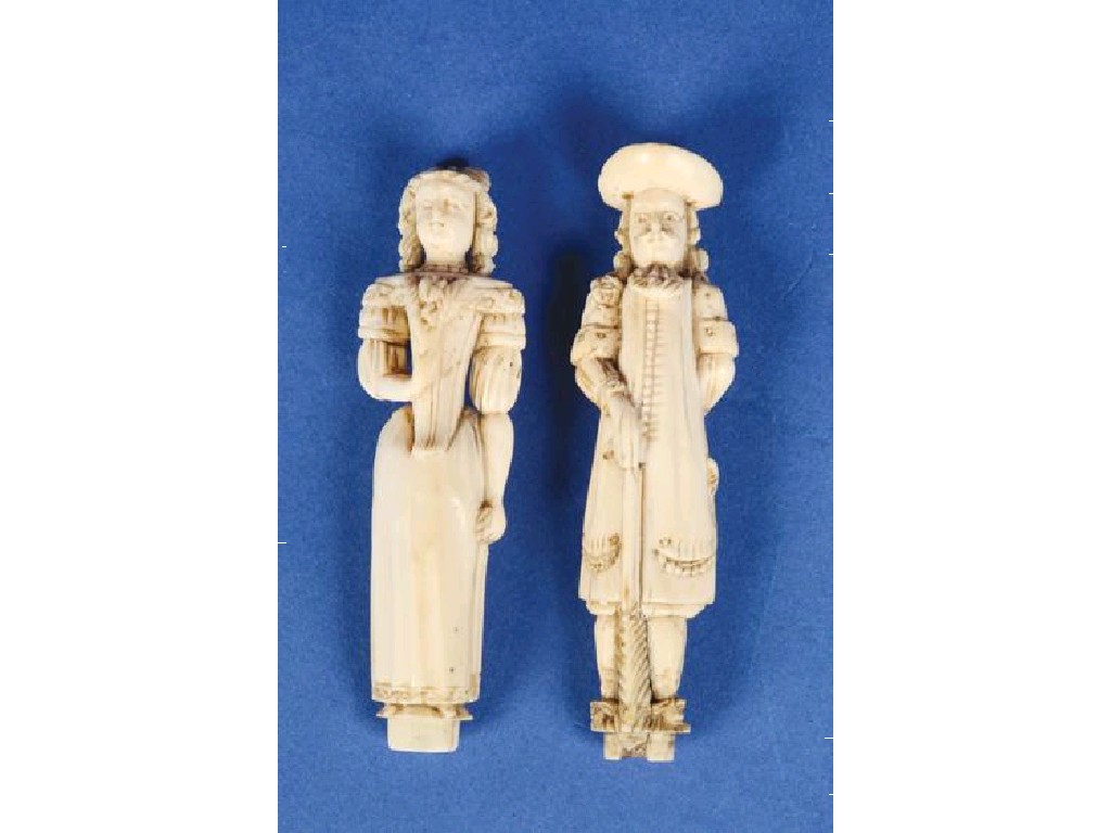 Appraisal: A PAIR OF INDO-PORTUGUESE IVORY CUTLERY HANDLES th century carved