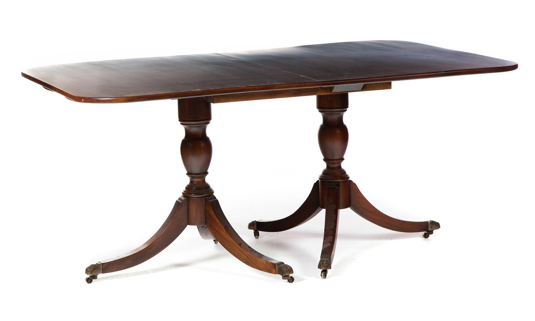 Appraisal: VIRGINIA GALLERIES DOUBLE-PEDESTAL SHERATON-STYLE DINING TABLE American th century mahogany