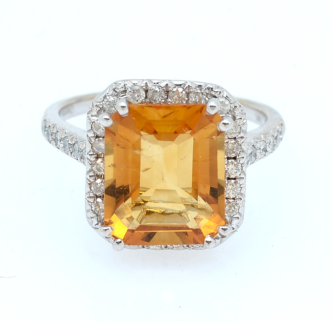 Appraisal: K CT CITRINE DIAMOND RING CT step cut citrine is